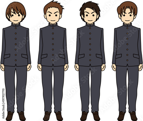学ランの男子高生4人組