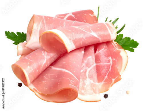 Thinly sliced cured meat with herbs and peppercorns