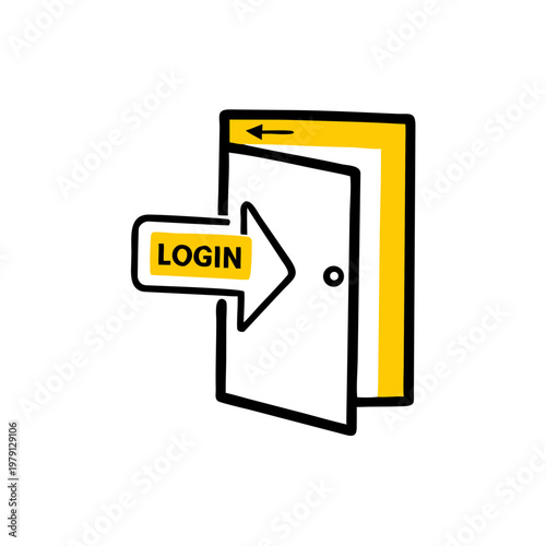 Login icon with open door and arrow, user access concept, outline vector on transparent background
