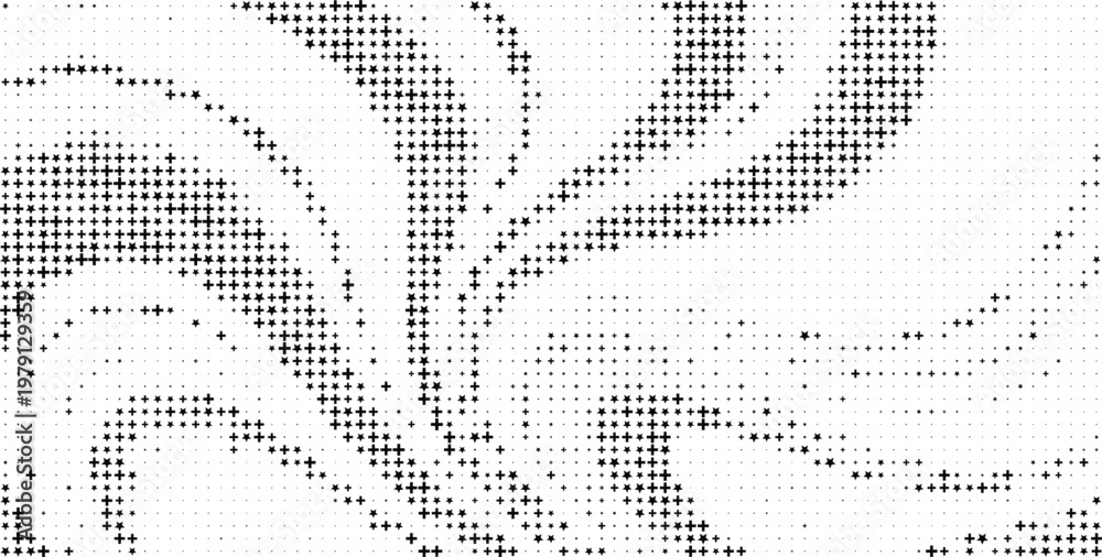 Fototapeta premium Black Stars and Crosses Pattern White Background, Dark Star Plus Abstract Minimal Texture