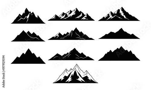Collection of various mountain range silhouettes.