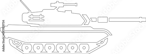Military tank outline vector illustration for coloring page or icon design isolated on white background army combat vehicle for defense