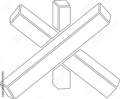 Black and white 3d illustration of a czech hedgehog anti tank obstacle symbol for military defense fortification and war zone security
