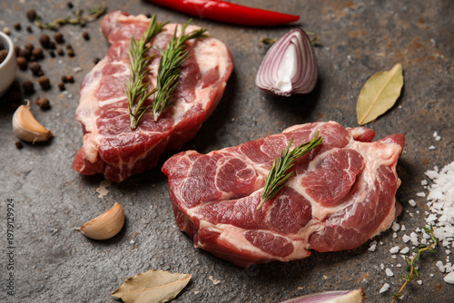 Fresh raw steaks and differ...