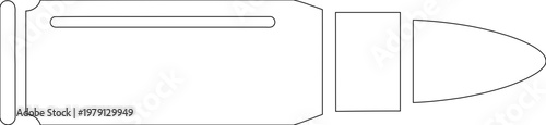 Minimalist black and white line art vector icon of an ammunition bullet shell showing internal parts for military and shooting sports theme