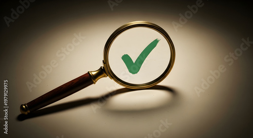 A green checkmark visible through a magnifying glass, symbolizing verification and accuracy
