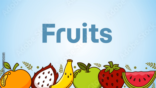 Fresh tropical fruit assortment banner featuring colorful orange watermelon strawberry and apple