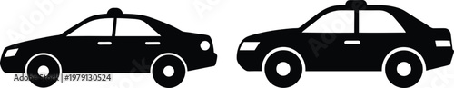 Black Sedan Car Silhouette Set Side View Vector