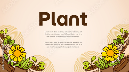 Potted flowers and garden plants arrangement for botanical and nature themed design