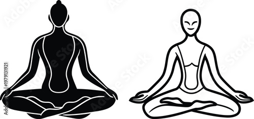 Meditation Pose Silhouette Lotus Position Yoga Vector Illustration
