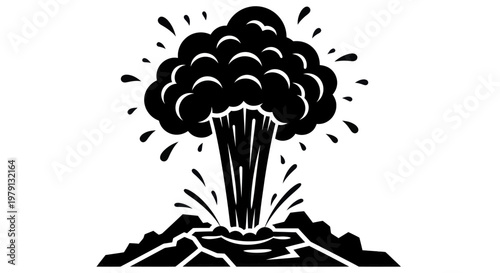 Volcano Eruption Illustration Black and White.