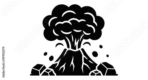 Volcano Eruption Silhouette Icon Symbolizing Natural Disaster.