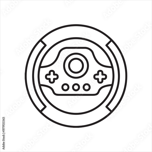 Gaming steering wheel with integrated controller buttons, representing digital racing and simulation