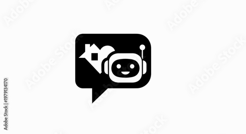 Chatbot Icon with House and Heart Symbols in Speech Bubble - AI Assistant for Home and Love