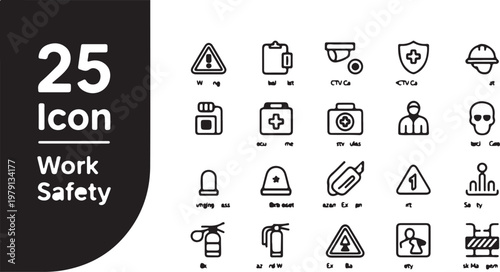 25 Work Safety Icons Vector Illustration for Various Industrial and Construction Applications