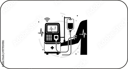 Dialysis Machine Connected to Patient's Arm, Medical Technology Concept