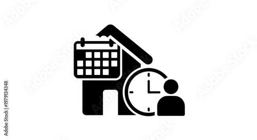 Home Schedule Icon: Calendar, Clock, and Person Symbolizing Time Management and Planning