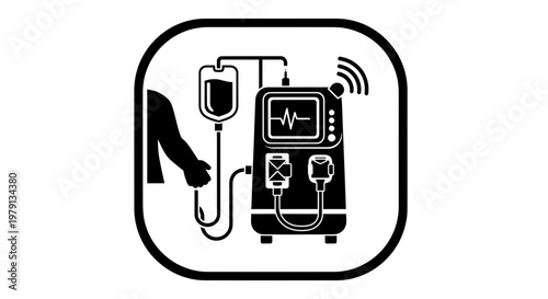 Modern Dialysis Machine with IV Drip and Patient Arm Icon