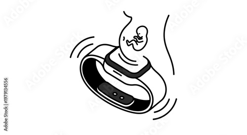 Smartwatch monitoring pregnancy, fetus in womb, health technology concept