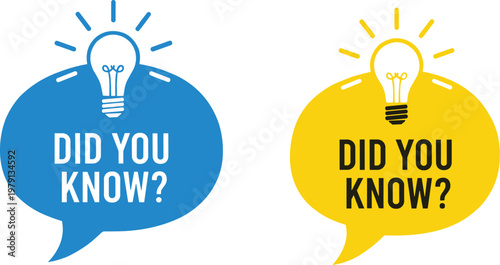 Modern Did You Know speech bubble icons with light bulb symbols for infographics marketing and educational facts