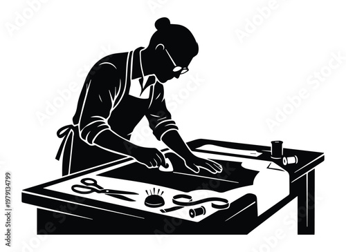 Tailor Chalk Drawing Line Icon Silhouette Vector black design on a white background