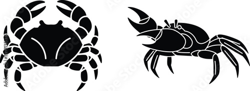 black crab silhouettes facing front and side isolated on white