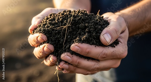 Hands holding rich dark soil.