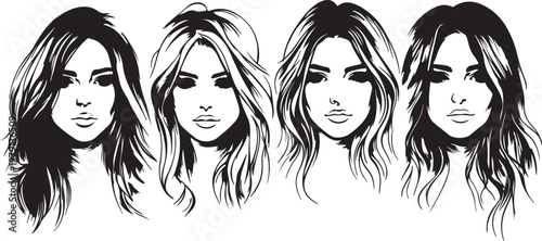 Vector illustration of a stylish woman portrait with fashion hairstyle makeup beauty sketch art silhouette design