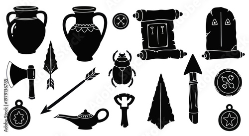 Ancient Artifacts and Symbols Collection for Historical Themes.
