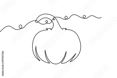 Single line drawing of a pumpkin for autumn and halloween minimalist design