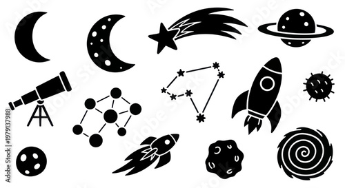 Collection of Space Themed Icons and Illustrations.