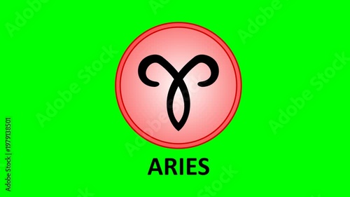Aries zodiac sign animation, astrology symbol on green screen background.