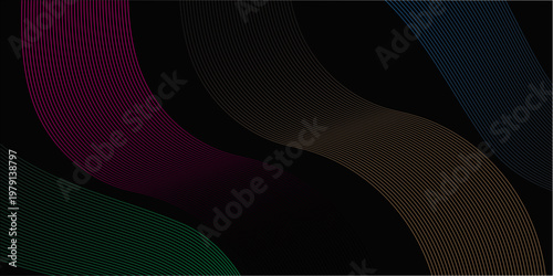 Abstract background vector illustration featuring flowing blue waves and glowing energy lines on a dark black texture to create a futuristic fractal pattern with curved motion for a wallp