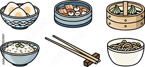 A set of japanese food item vector illustration.