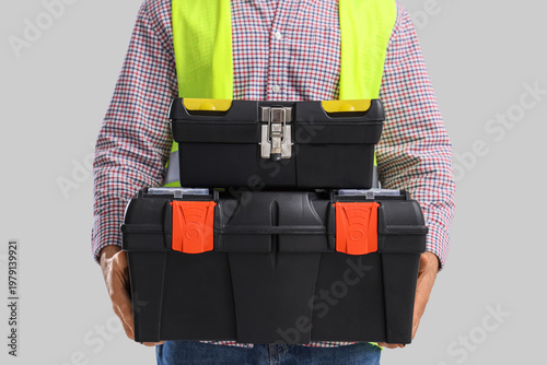 Male constructor with tool ...