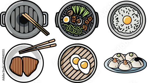 A set of japanese food item vector illustration.