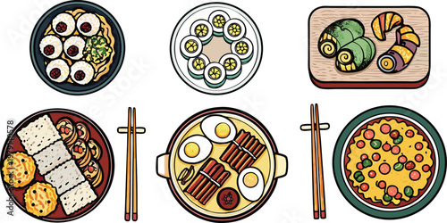 A set of japanese food item vector illustration.