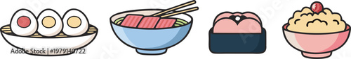 A set of cartoon style food vector illustration.