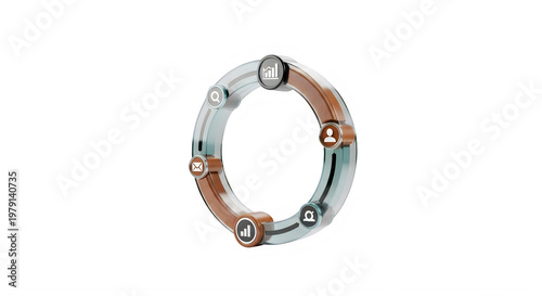 A futuristic circular device with various icons on a sleek black background