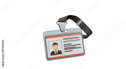 A professional ID badge with a cartoon man in a suit on a black background