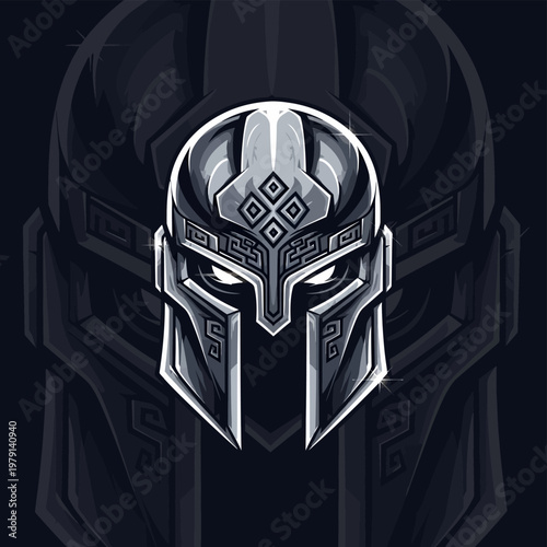 Ancient Warrior Helmet with Fierce Glowing Eyes.