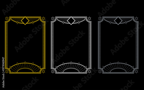 タロットカード風、アールヌーボーフレームセット。白色、金色風、銀色風。
