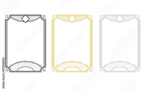 タロットカード風、アールヌーボーフレーム。金色風、銀色風、ベーシックセット。