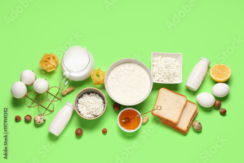 Different products on green...