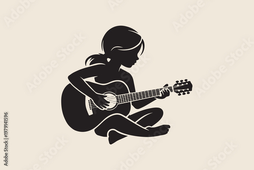Girl Playing Acoustic Guitar Silhouette illustration Vector
