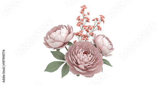 Pink Peonies and Small Coral Flowers Arrangement