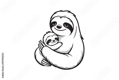 Cute Sloth Hugging Baby illustration Vector