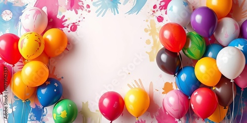 Vibrant painted balloons forming abstract backdrop, design, summer