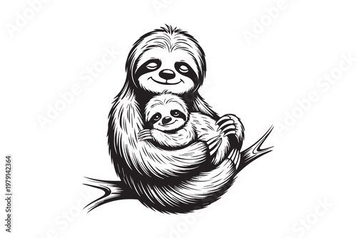 Cute Sloth Hugging Baby illustration Vector