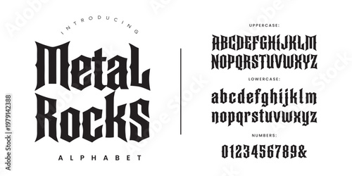 Metal Rocks heavy metal music font with sharp gothic spikes for band logo and festival poster